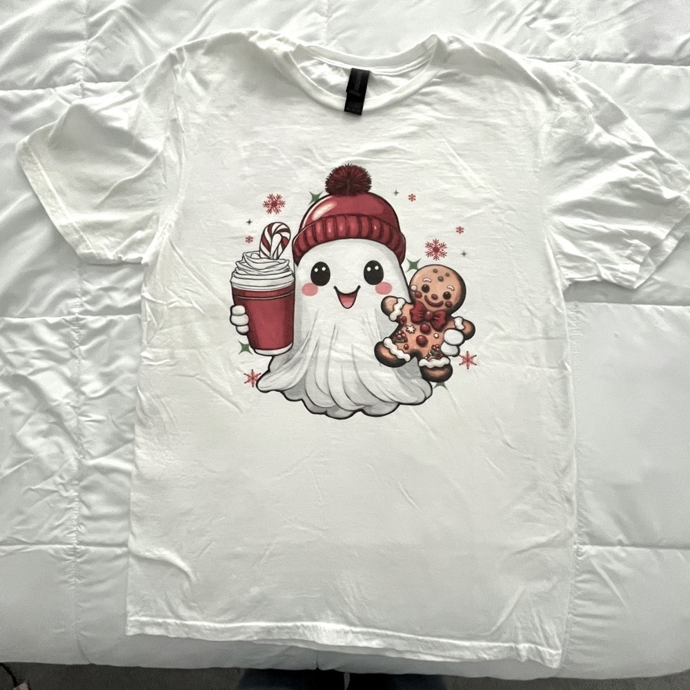Christmas Ghost with Cookie and Hot Chocolate. Size Medium